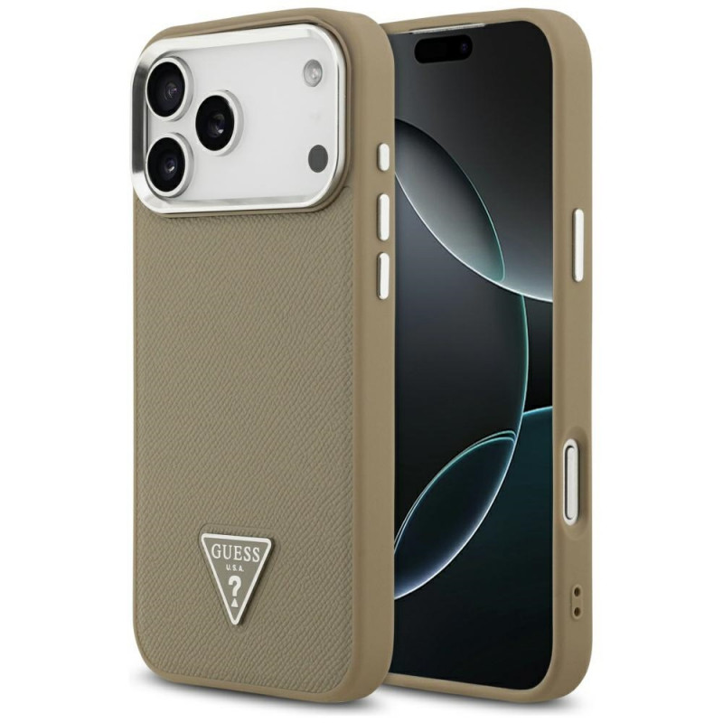 Θήκη Guess Grained Triangle Logo MagSafe για Apple iPhone 17 Pro Max, καφέ