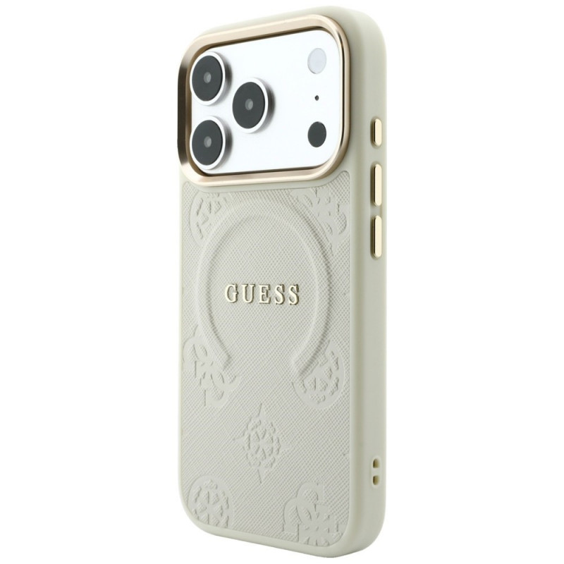 Θήκη Guess Saffiano Peony & Ring MagSafe για Apple iPhone 18 Pro / 17 Pro, μπεζ