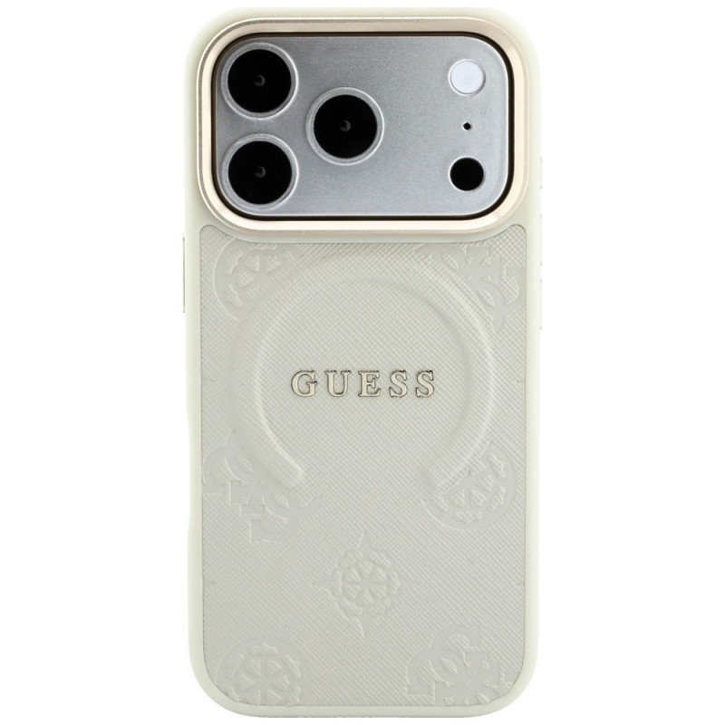 Θήκη Guess Saffiano Peony & Ring MagSafe για Apple iPhone 18 Pro / 17 Pro, μπεζ