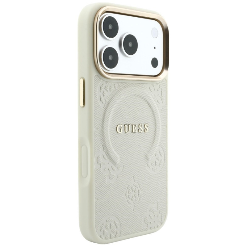 Θήκη Guess Saffiano Peony & Ring MagSafe για Apple iPhone 18 Pro / 17 Pro, μπεζ