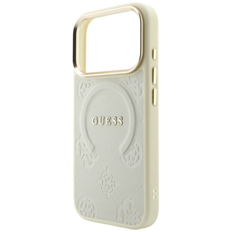 Θήκη Guess Saffiano Peony & Ring MagSafe για Apple iPhone 18 Pro / 17 Pro, μπεζ