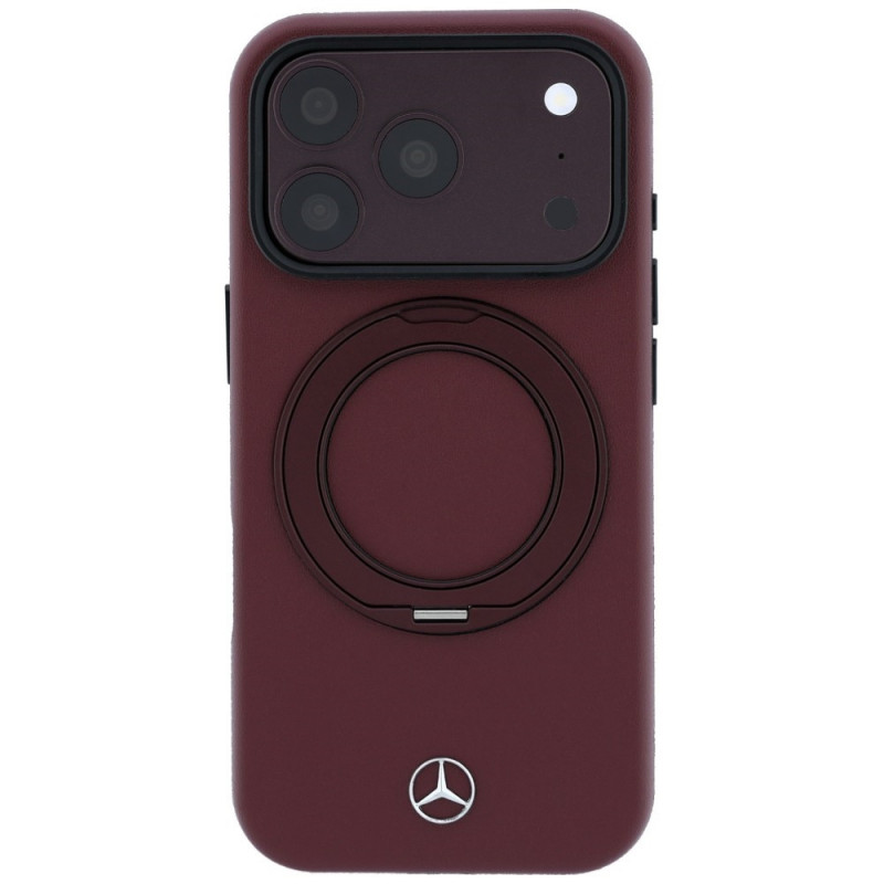 Θήκη Mercedes-Benz από δέρμα με βάση δακτυλίου MagSafe για Apple iPhone 18 Pro / 17 Pro, βυσσινί