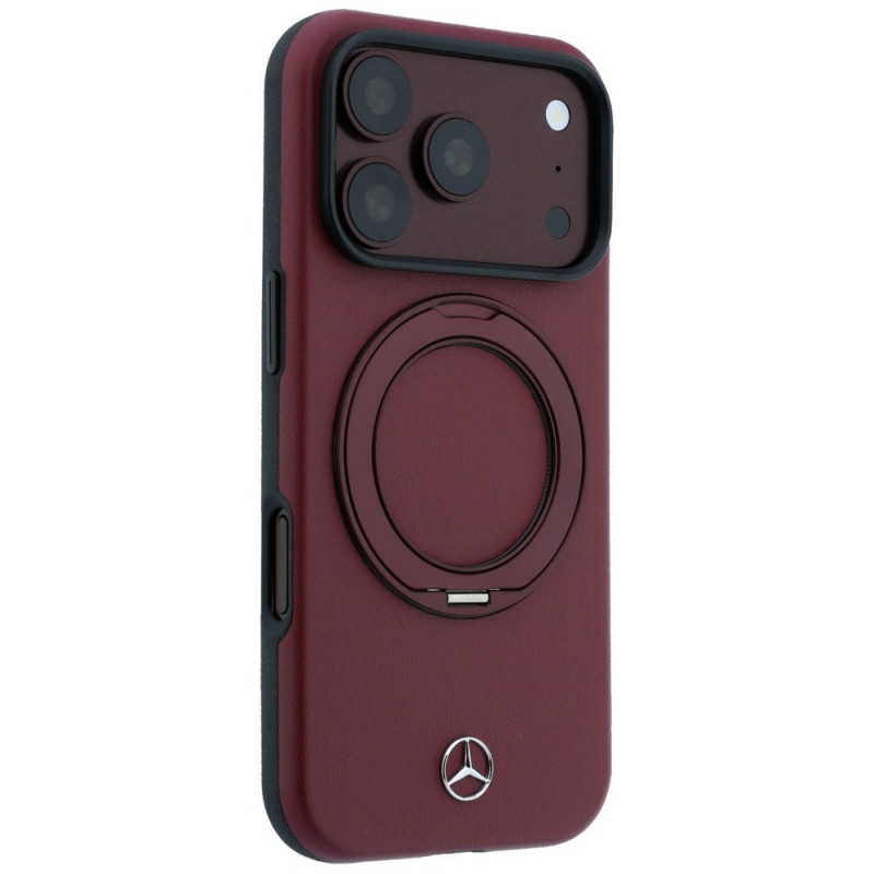 Θήκη Mercedes-Benz από δέρμα με βάση δακτυλίου MagSafe για Apple iPhone 18 Pro / 17 Pro, βυσσινί