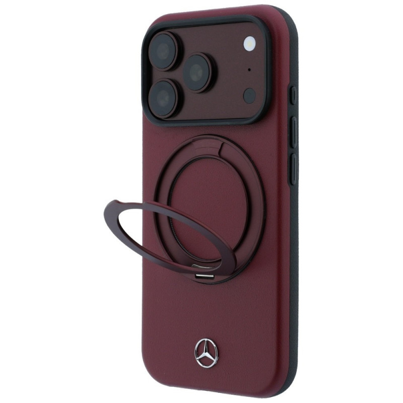 Θήκη Mercedes-Benz από δέρμα με βάση δακτυλίου MagSafe για Apple iPhone 18 Pro Max / 17 Pro Max, βυσσινί