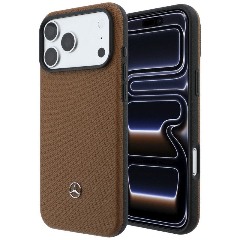 Θήκη MagSafe από δερματίνη με σχέδιο Grill Pattern και σετ θήκης καρτών Mercedes-Benz για Apple iPhone 18 Pro Max / 17 Pro Max, καμηλό