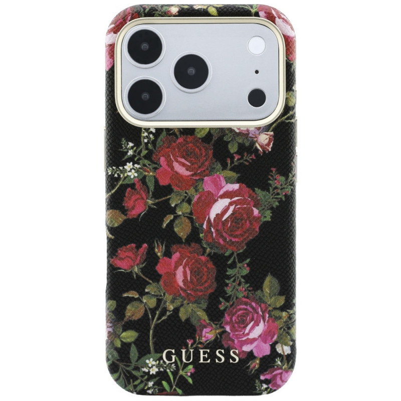 Θήκη MagSafe Guess Blossom Roses Print για Apple iPhone 18 Pro / 17 Pro, μαύρη