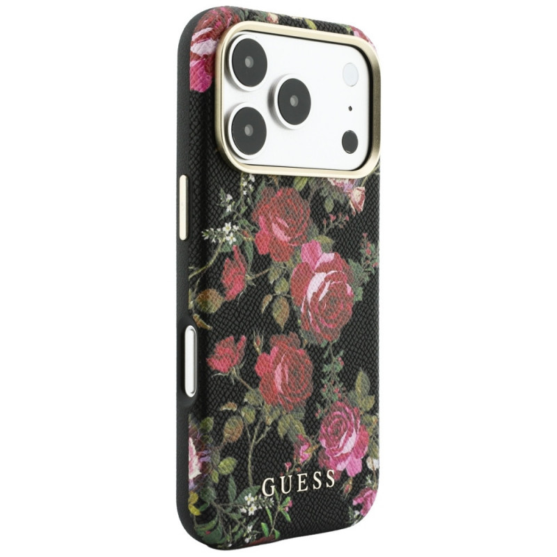 Θήκη MagSafe Guess Blossom Roses Print για Apple iPhone 18 Pro / 17 Pro, μαύρη