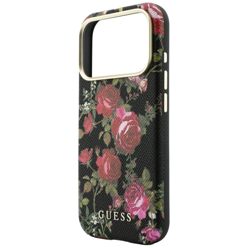 Θήκη MagSafe Guess Blossom Roses Print για Apple iPhone 18 Pro / 17 Pro, μαύρη