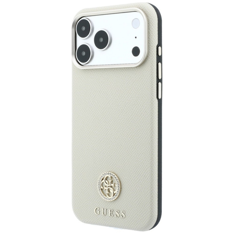 Θήκη MagSafe Guess GUE005545 Grained Round Strass Logo για Apple iPhone 18 Pro / 17 Pro, μπεζ