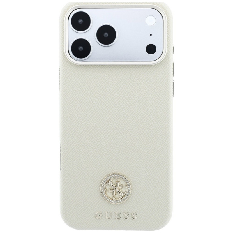 Θήκη MagSafe Guess GUE005545 Grained Round Strass Logo για Apple iPhone 18 Pro / 17 Pro, μπεζ
