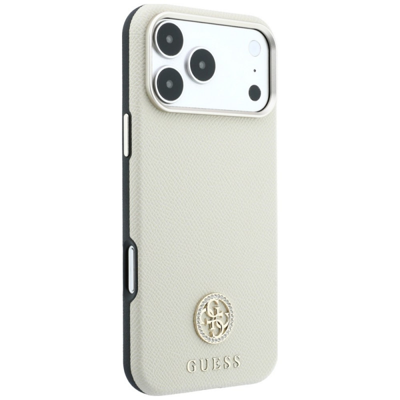 Θήκη MagSafe Guess GUE005545 Grained Round Strass Logo για Apple iPhone 18 Pro / 17 Pro, μπεζ