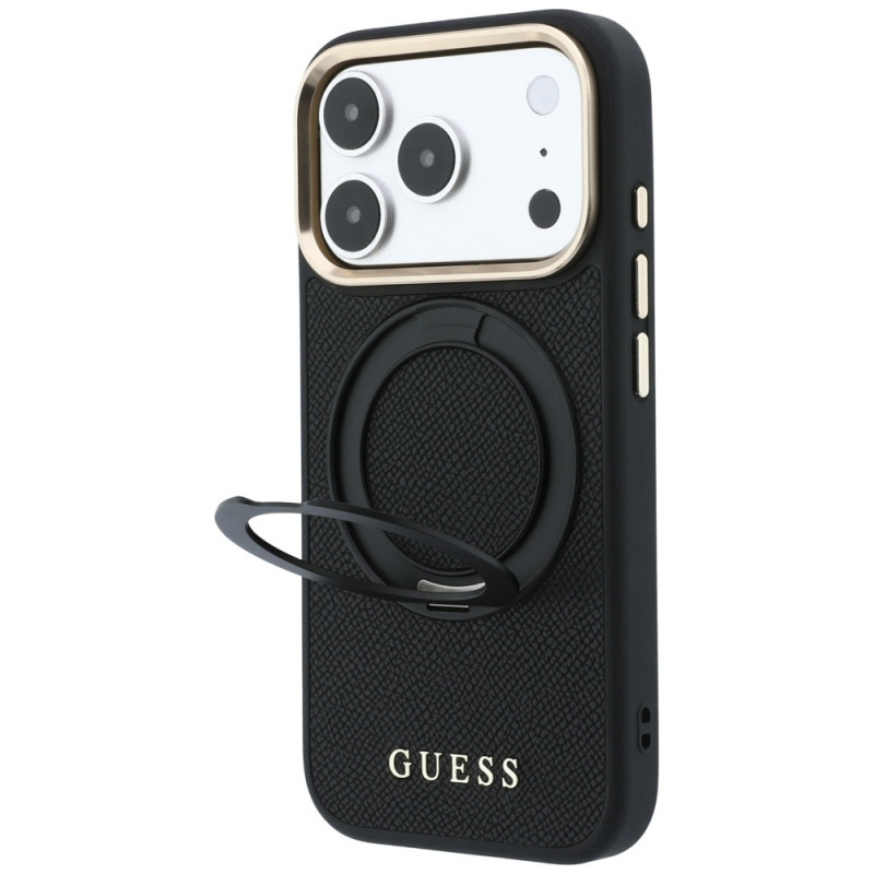 Θήκη Guess Ring Stand 360 Grained Classic Logo MagSafe για Apple iPhone 18 Pro / 17 Pro, μαύρη