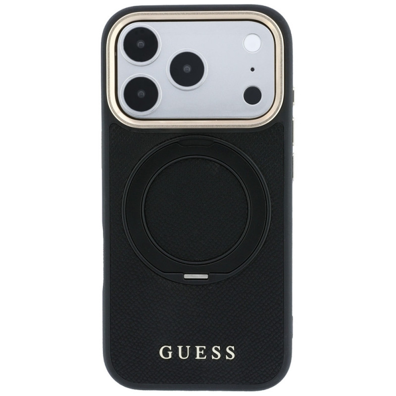 Θήκη Guess Ring Stand 360 Grained Classic Logo MagSafe για Apple iPhone 18 Pro / 17 Pro, μαύρη