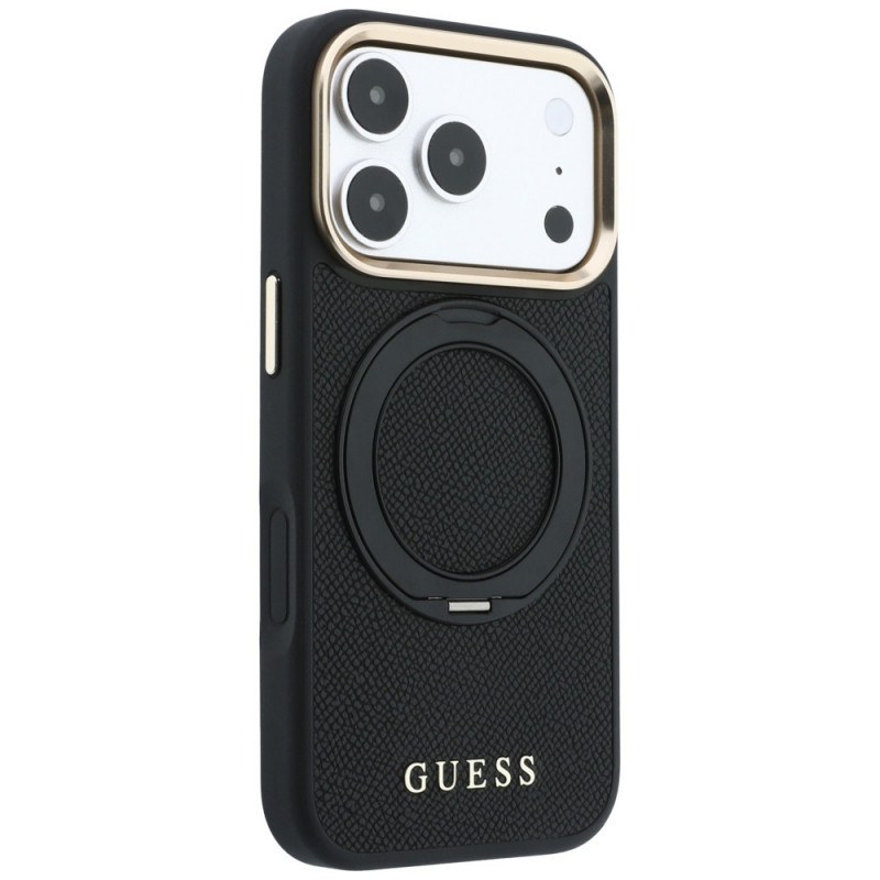 Θήκη Guess Ring Stand 360 Grained Classic Logo MagSafe για Apple iPhone 18 Pro / 17 Pro, μαύρη