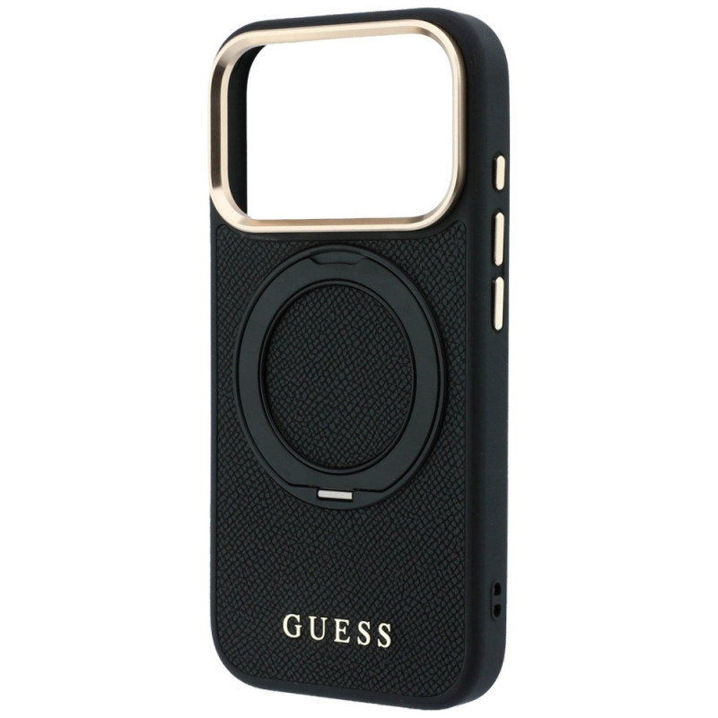 Θήκη Guess Ring Stand 360 Grained Classic Logo MagSafe για Apple iPhone 18 Pro / 17 Pro, μαύρη