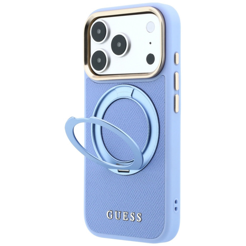 Θήκη Guess Ring Stand 360 Grained Classic Logo MagSafe για Apple iPhone 18 Pro Max / 17 Pro Max, γαλάζια