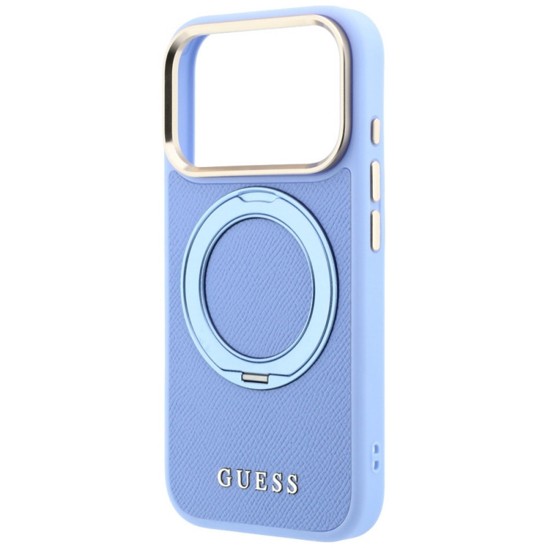 Θήκη Guess Ring Stand 360 Grained Classic Logo MagSafe για Apple iPhone 18 Pro Max / 17 Pro Max, γαλάζια