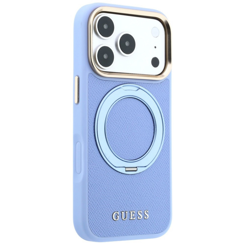 Θήκη Guess Ring Stand 360 Grained Classic Logo MagSafe για Apple iPhone 18 Pro / 17 Pro, γαλάζιο