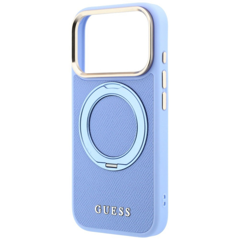 Θήκη Guess Ring Stand 360 Grained Classic Logo MagSafe για Apple iPhone 18 Pro / 17 Pro, γαλάζιο