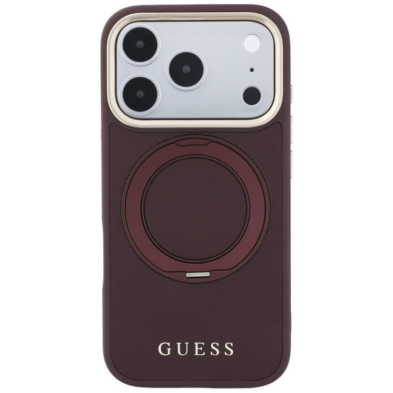 Θήκη Guess Ring Stand 360 Grained Classic Logo MagSafe για Apple iPhone 18 Pro / 17 Pro, βυσσινί
