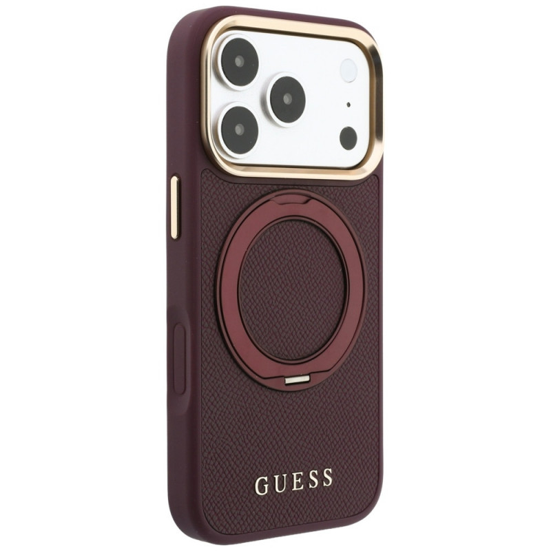 Θήκη Guess Ring Stand 360 Grained Classic Logo MagSafe για Apple iPhone 18 Pro / 17 Pro, βυσσινί