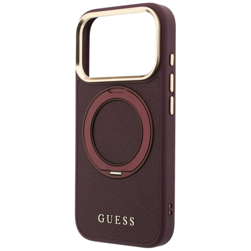 Θήκη Guess Ring Stand 360 Grained Classic Logo MagSafe για Apple iPhone 18 Pro / 17 Pro, βυσσινί