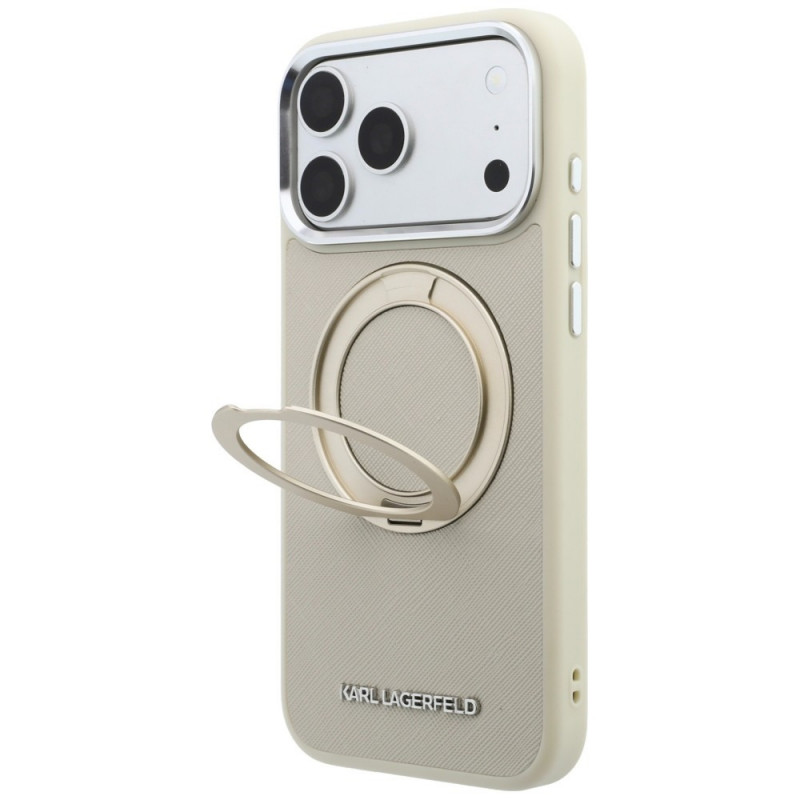 Θήκη Karl Lagerfeld Ring Stand 360 Saffiano Classic Logo MagSafe για Apple iPhone 18 Pro / 17 Pro, μπεζ