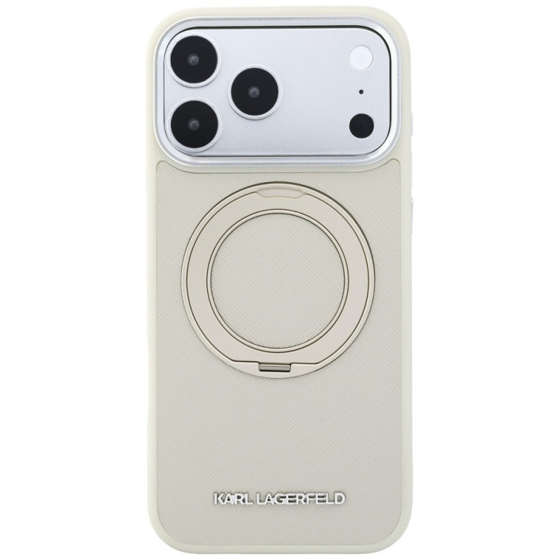 Θήκη Karl Lagerfeld Ring Stand 360 Saffiano Classic Logo MagSafe για Apple iPhone 18 Pro / 17 Pro, μπεζ