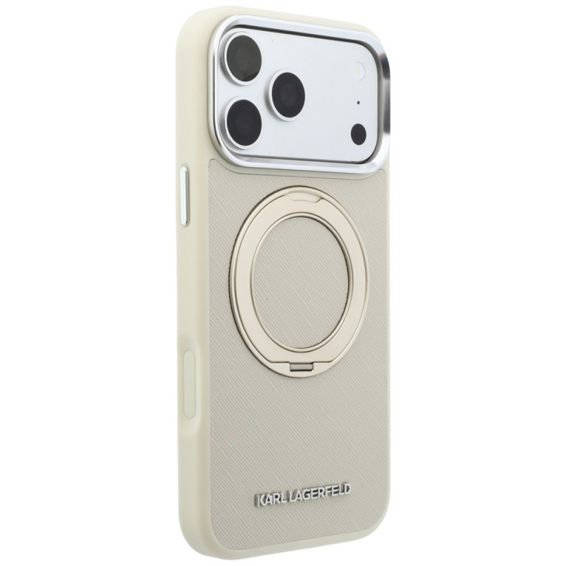 Θήκη Karl Lagerfeld Ring Stand 360 Saffiano Classic Logo MagSafe για Apple iPhone 18 Pro / 17 Pro, μπεζ