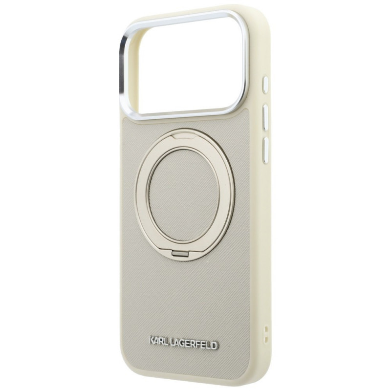Θήκη Karl Lagerfeld Ring Stand 360 Saffiano Classic Logo MagSafe για Apple iPhone 18 Pro / 17 Pro, μπεζ