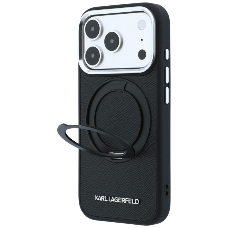 Θήκη Karl Lagerfeld Ring Stand 360 Saffiano Classic Logo MagSafe για Apple iPhone 18 Pro / 17 Pro, μαύρη (KF003179)