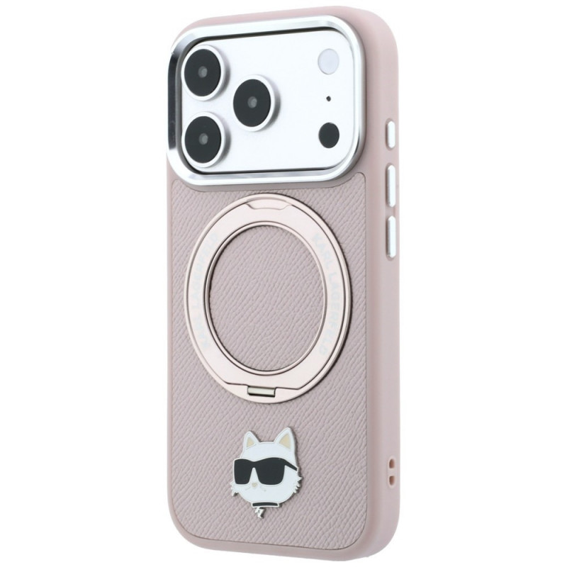 Θήκη Karl Lagerfeld με Ring Stand 360 Choupette Head Pin MagSafe για Apple iPhone 18 Pro Max / 17 Pro Max, ροζ