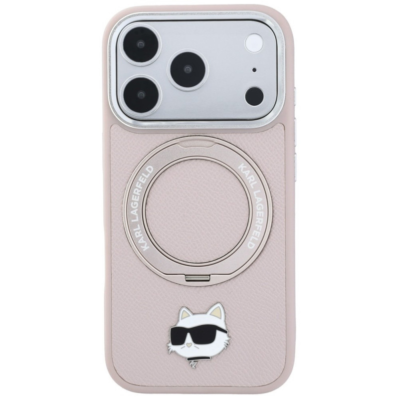 Θήκη Karl Lagerfeld με Ring Stand 360 Choupette Head Pin MagSafe για Apple iPhone 18 Pro Max / 17 Pro Max, ροζ