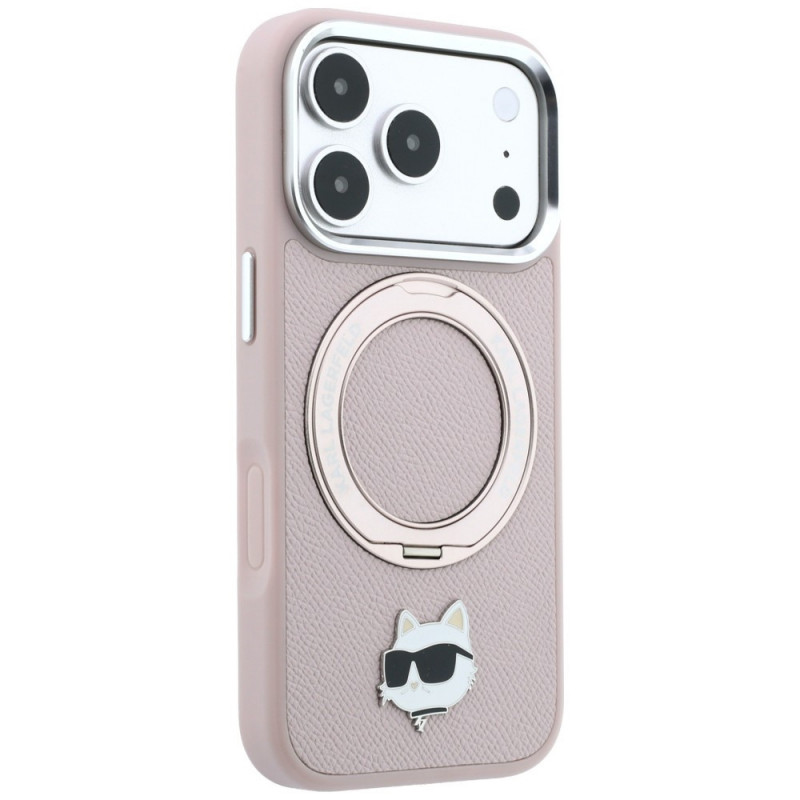 Θήκη Karl Lagerfeld με Ring Stand 360 Choupette Head Pin MagSafe για Apple iPhone 18 Pro Max / 17 Pro Max, ροζ