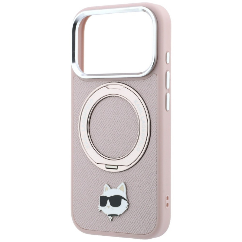 Θήκη Karl Lagerfeld με Ring Stand 360 Choupette Head Pin MagSafe για Apple iPhone 18 Pro Max / 17 Pro Max, ροζ