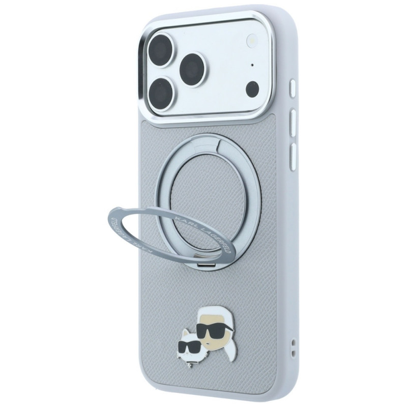 Θήκη MagSafe Karl Lagerfeld με Ring Stand 360 Karl & Choupette Heads Pin για Apple iPhone 18 Pro Max / 17 Pro Max, γκρι