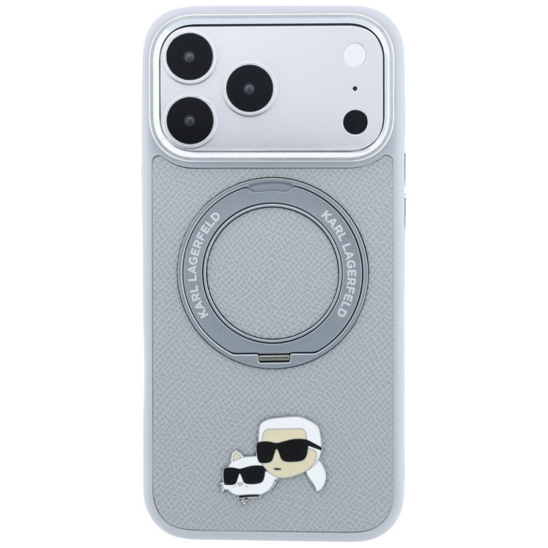 Θήκη MagSafe Karl Lagerfeld με Ring Stand 360 Karl & Choupette Heads Pin για Apple iPhone 18 Pro Max / 17 Pro Max, γκρι