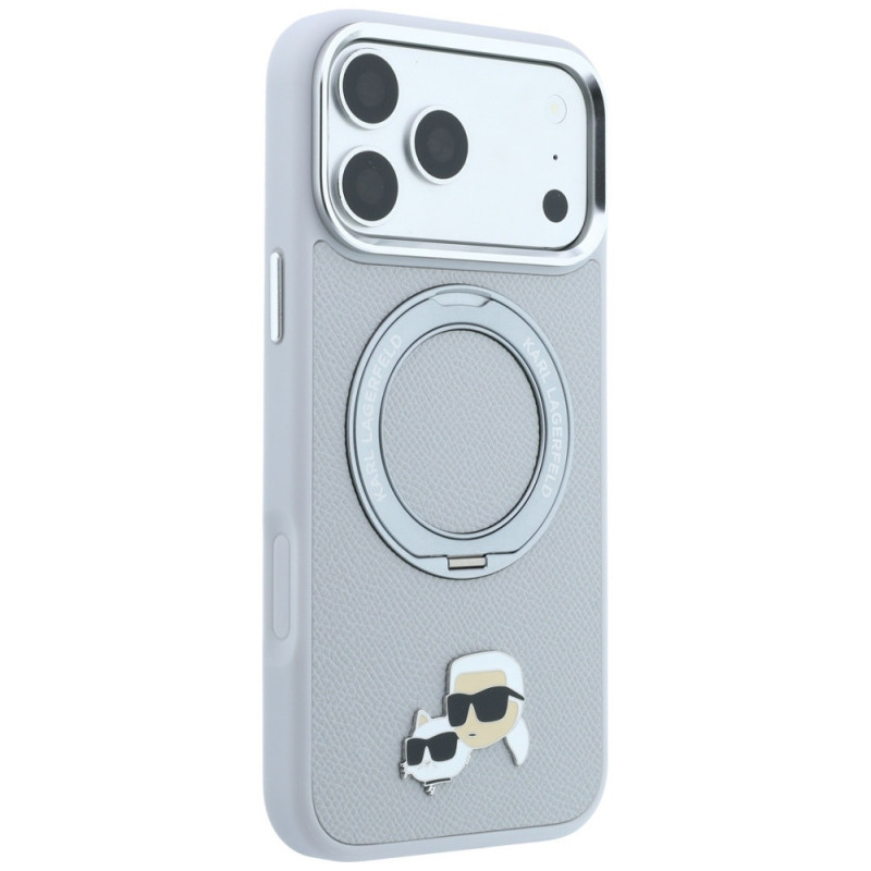 Θήκη MagSafe Karl Lagerfeld με Ring Stand 360 Karl & Choupette Heads Pin για Apple iPhone 18 Pro Max / 17 Pro Max, γκρι