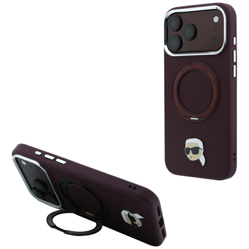 Θήκη Karl Lagerfeld με Ring Stand 360 Karl Head Pin MagSafe για Apple iPhone 18 Pro Max / 17 Pro Max, Burgundy
