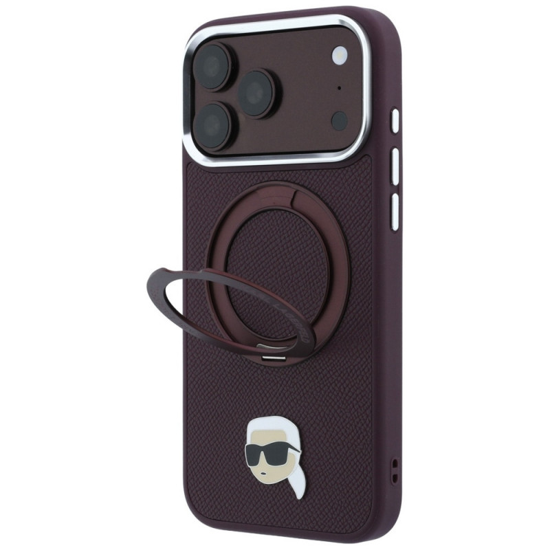 Θήκη Karl Lagerfeld με Ring Stand 360 Karl Head Pin MagSafe για Apple iPhone 18 Pro Max / 17 Pro Max, Burgundy