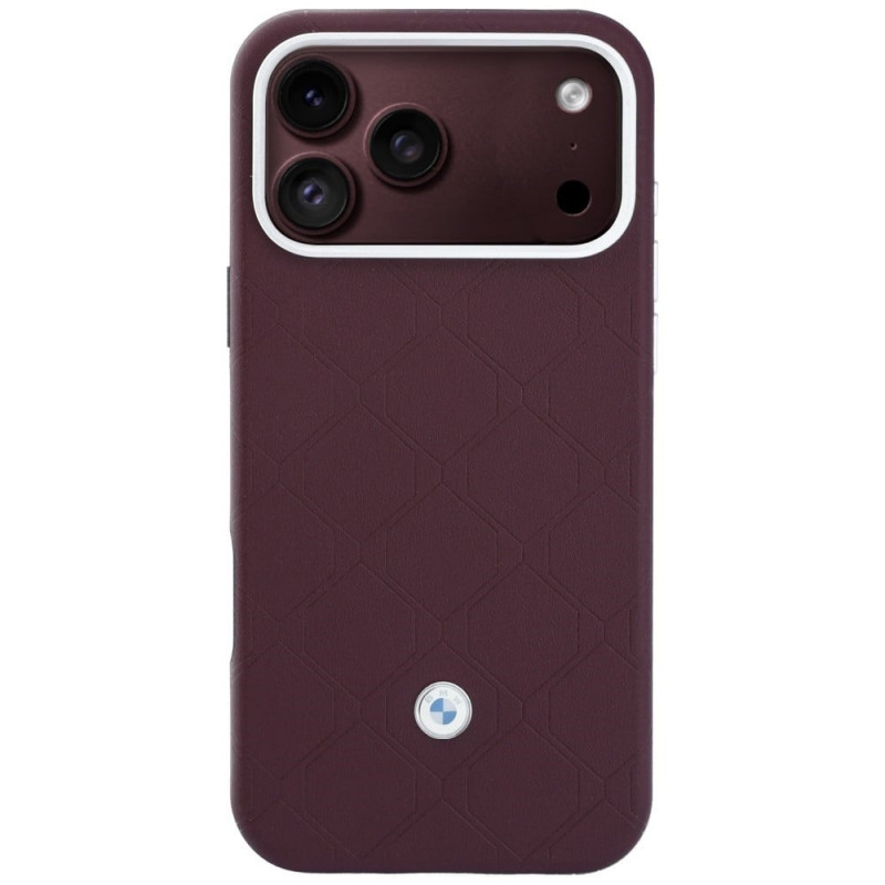 BMW Quilted Pattern Metal Logo Θήκη και Σετ Πορτοφολιού για Apple iPhone 18 Pro / 17 Pro, βυσσινί