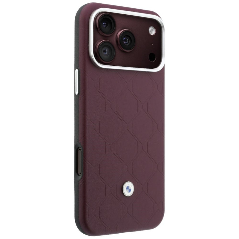 BMW Quilted Pattern Metal Logo Θήκη και Σετ Πορτοφολιού για Apple iPhone 18 Pro / 17 Pro, βυσσινί