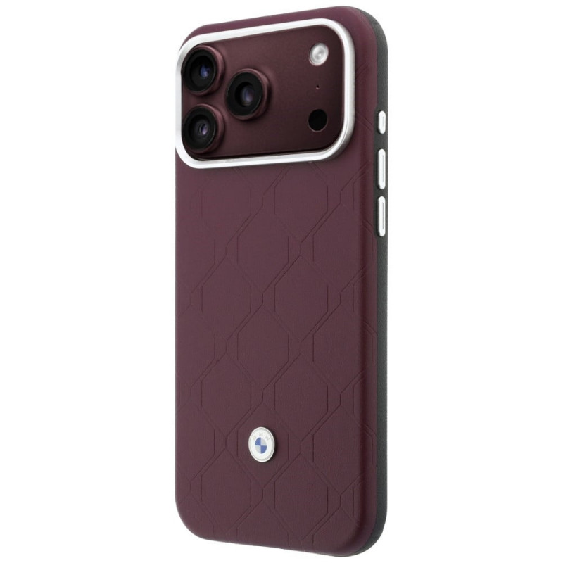 BMW Quilted Pattern Metal Logo Θήκη και Σετ Πορτοφολιού για Apple iPhone 18 Pro Max / 17 Pro Max, βυσσινί