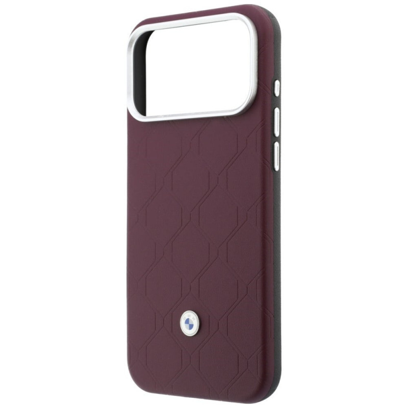 BMW Quilted Pattern Metal Logo Θήκη και Σετ Πορτοφολιού για Apple iPhone 18 Pro Max / 17 Pro Max, βυσσινί