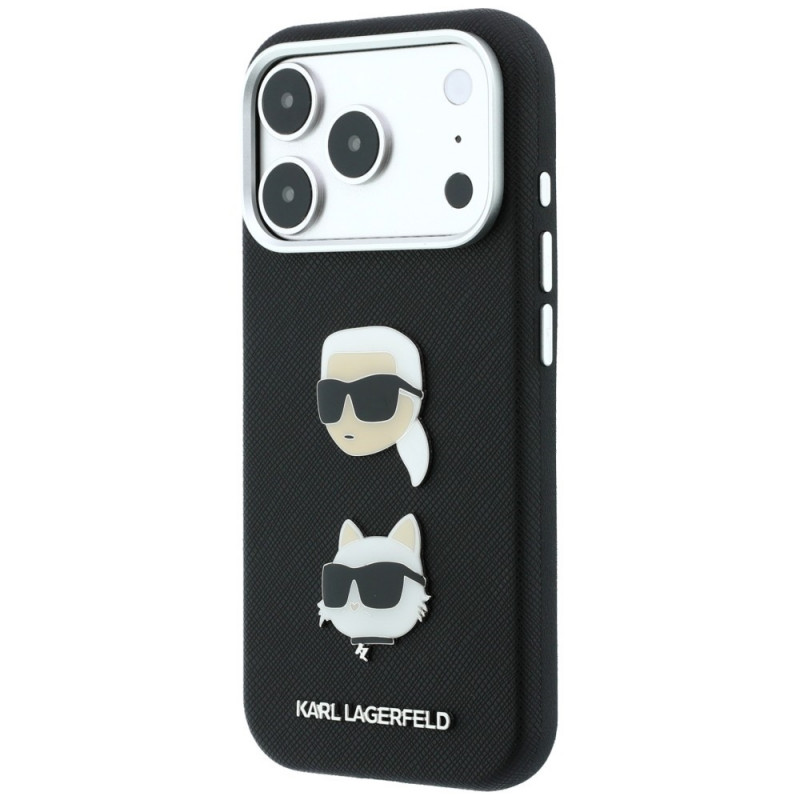 Θήκη Karl Lagerfeld Saffiano Karl&Choupette Heads Pins Strap Logo για Apple iPhone 18 Pro / 17 Pro, μαύρη