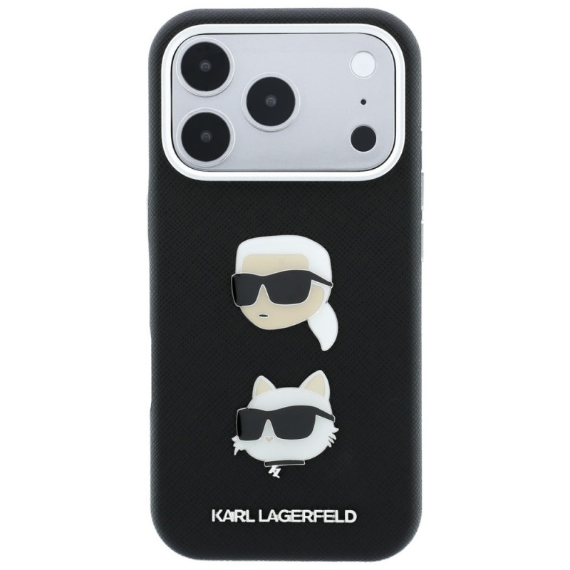 Θήκη Karl Lagerfeld Saffiano Karl&Choupette Heads Pins Strap Logo για Apple iPhone 18 Pro / 17 Pro, μαύρη