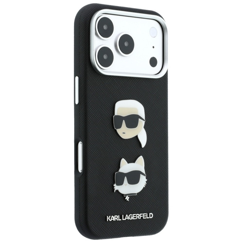 Θήκη Karl Lagerfeld Saffiano Karl&Choupette Heads Pins Strap Logo για Apple iPhone 18 Pro / 17 Pro, μαύρη