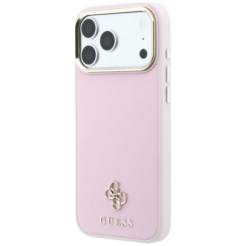 Θήκη Guess Saffiano Small 4G & Classic Logo MagSafe για Apple iPhone 18 Pro / 17 Pro, ροζ