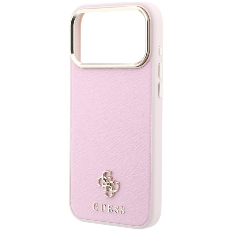 Θήκη Guess Saffiano Small 4G & Classic Logo MagSafe για Apple iPhone 18 Pro / 17 Pro, ροζ