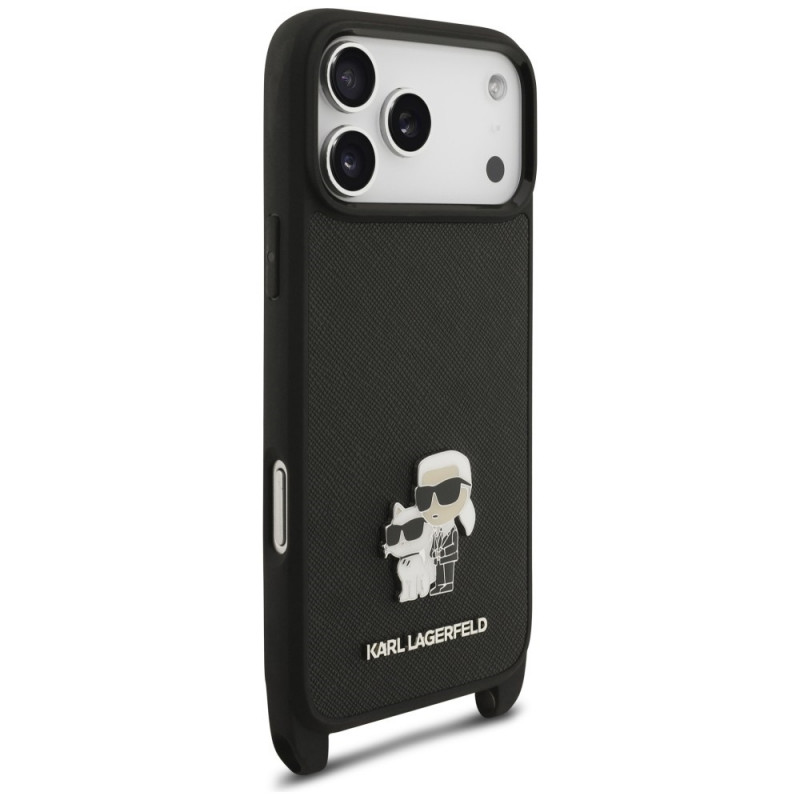 Θήκη Karl Lagerfeld Saffiano Karl&Choupette Metal Pin CBDY Strap για Apple iPhone 18 Pro Max / 17 Pro Max, μαύρη